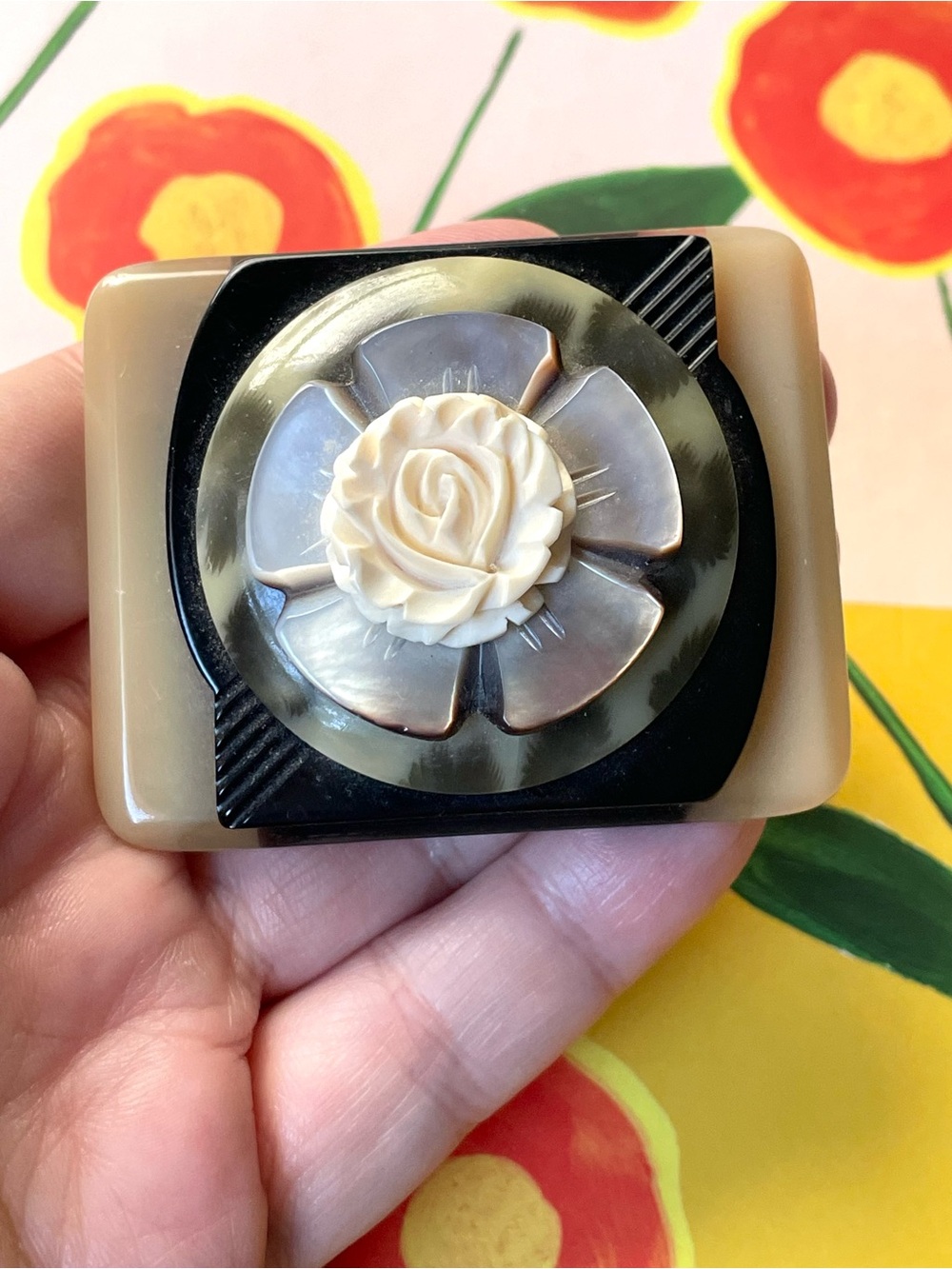 Fabulous vintage stacked plastic brooch Art Deco OOAK upcycled